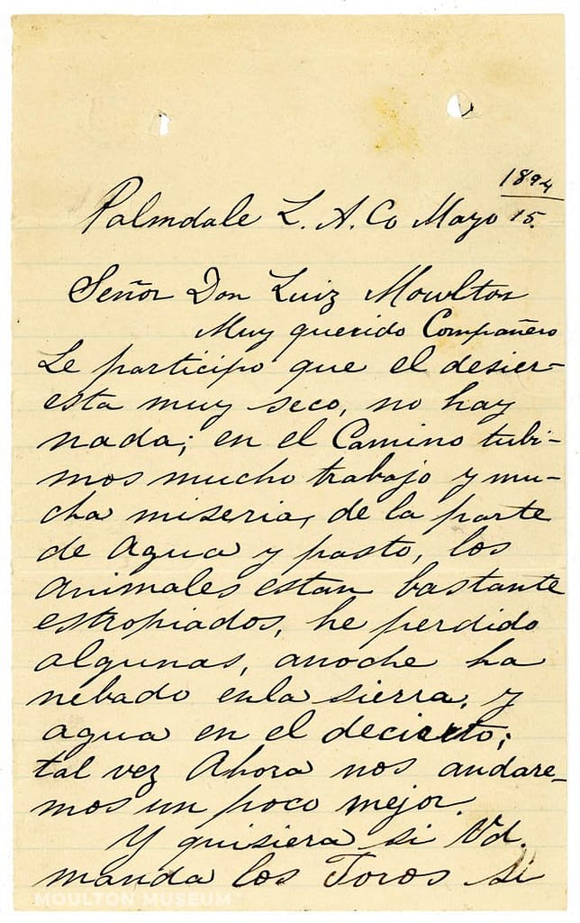 Jean Pierre Daguerre to Lewis F. Moulton in Spanish (2018.36.345)